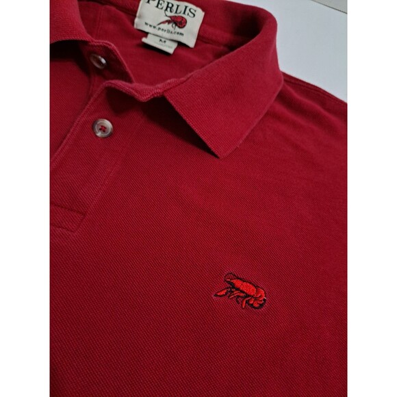 Perlis Polo Shirt Mens Medium Red Crawfish Logo 100% Peruvian Cotton Pique Knit - Picture 3 of 7